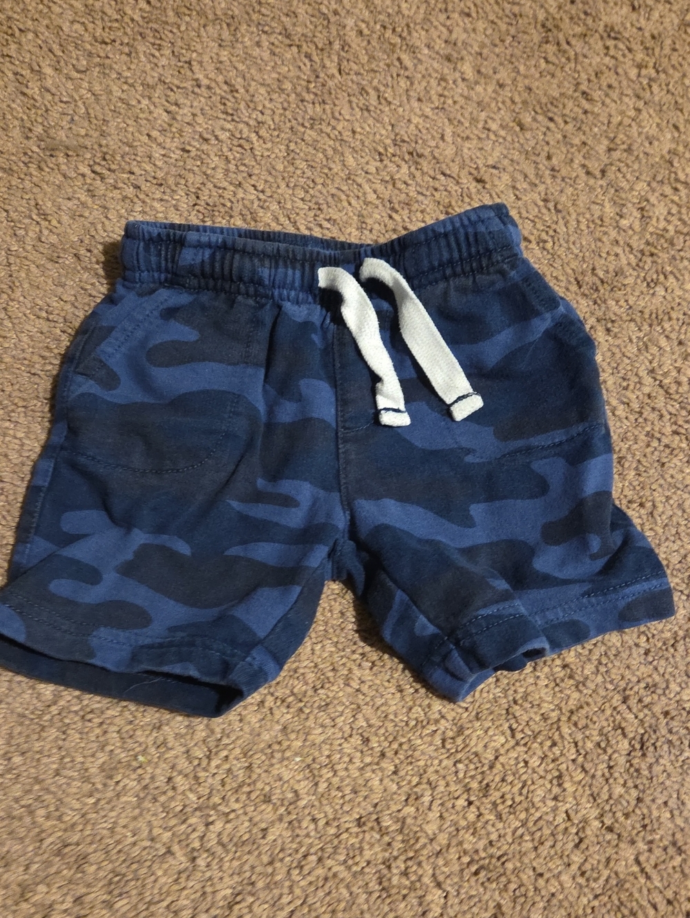 Toddler Blue Camo Knit Shorts with Drawstring